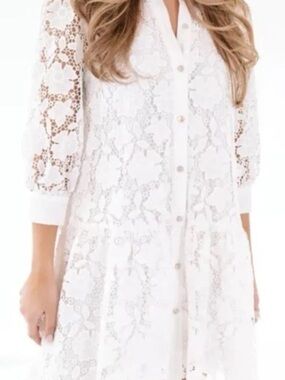 J Marie Lace Button-Front White Dress